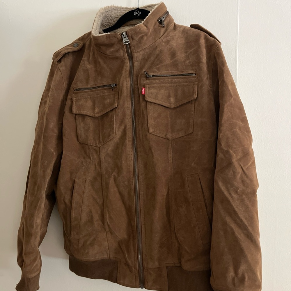 Levi's Men's Faux Suede Sherpa Lined Aviator Bomber Jacket L  Brown Coat Classic